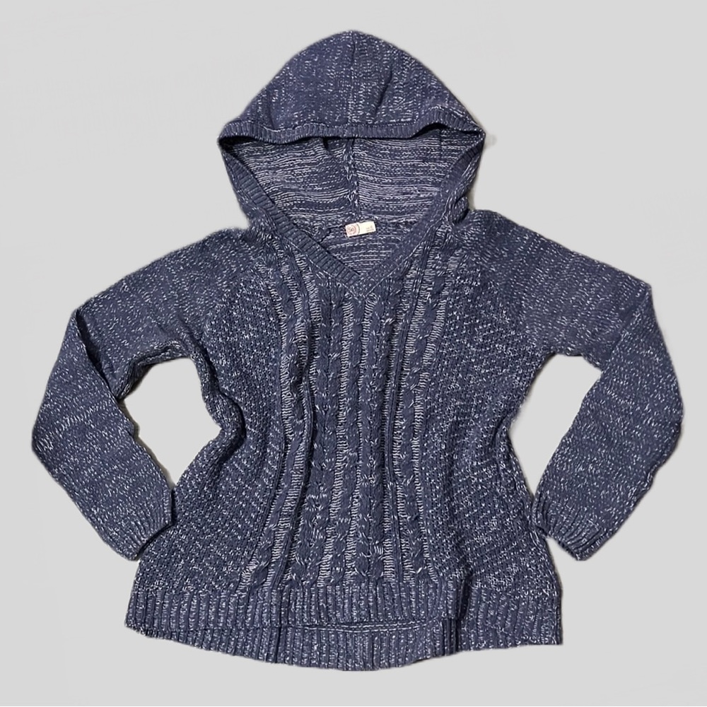 SO Brand Blue Gray Hooded Cable Knit Sweater Hoodie Women’s XL